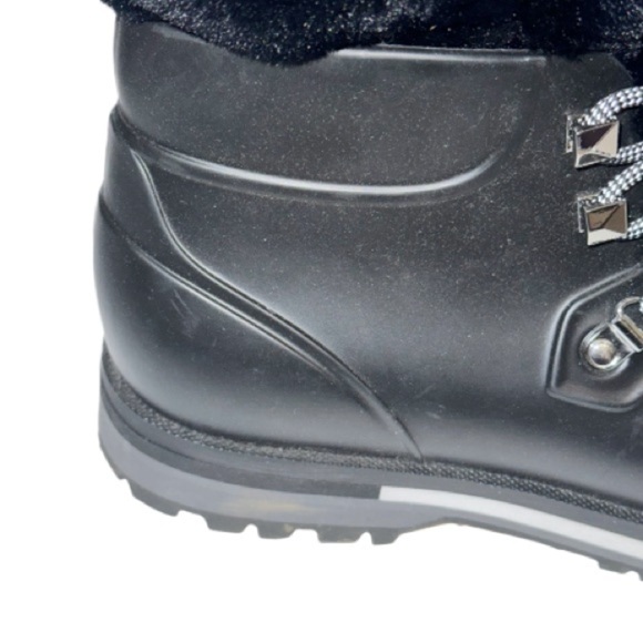 Michael Kors Black Lanis PVC & Faux Fur Rain Boot Sz 9 Reflective Laces - Picture 8 of 16
